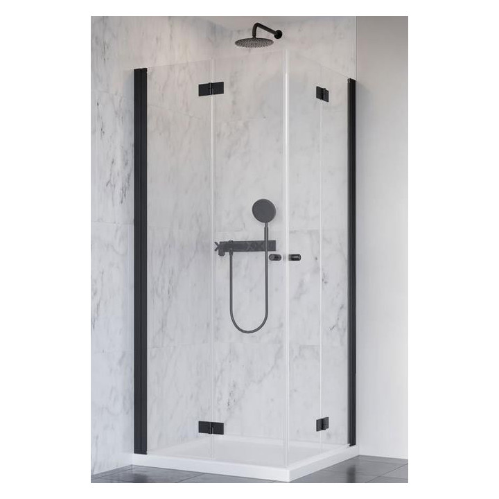 Kabina kwadratowa Essenza New Black KDD 100cm część prawa drzwi wahadłowo-składane, profil czarny szkło przejrzyste