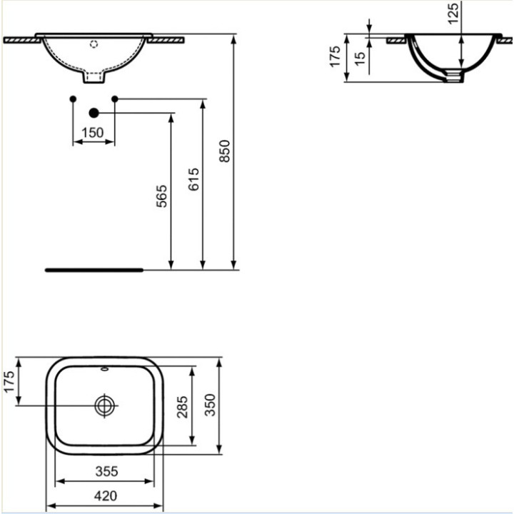 Umywalka wpuszczana w blat Ideal Standard Connect 42 cm
