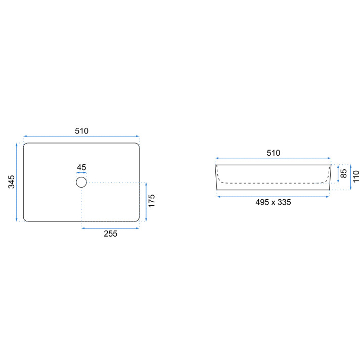 Umywalka Rea Avia nablatowa prostokątna 51x34 cm, biała