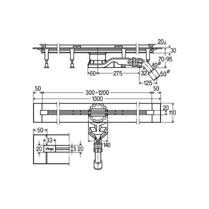 Odwodnienie prysznicowe Viega Advantix bez rusztu 300-1200 mm- sanitbuy.pl
