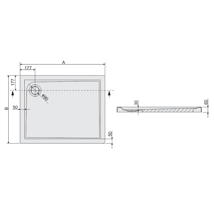 Brodzik prostokątny Sanplast Bza/PR 80x90x3, biały