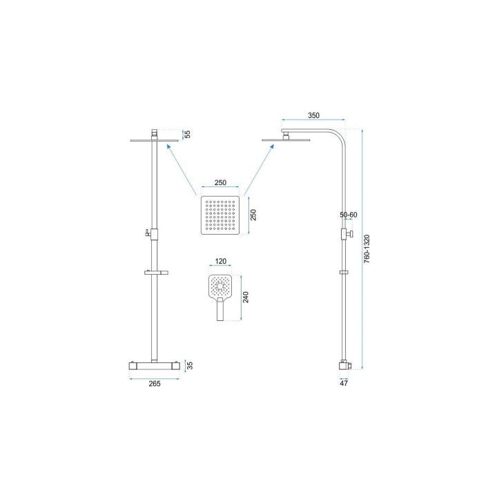 Zestaw prysznicowy termostatyczny Rea Jet Black Matt z deszczownicą, czarny mat