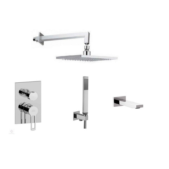 Zestaw podtynkowy wannowo-prysznicowy Paffoni Ringo, z deszczownicą 20x20 i wylewką wannową, czarny mat