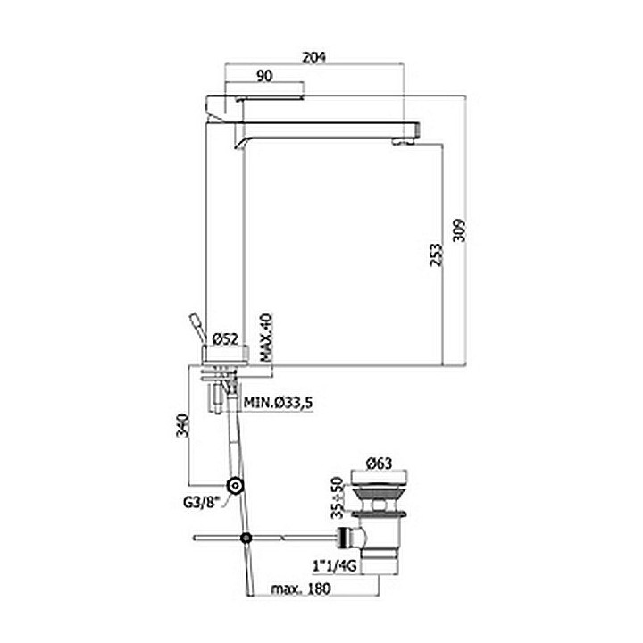 Bateria umywalkowa Paffoni Ringo, wysoka, czarny mat