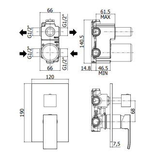 Bateria Paffoni Elle, podtynkowa, 2-drożna z przełącznikiem, chrom