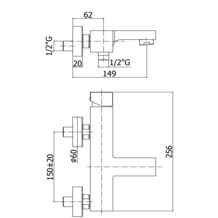 Bateria wannowa Paffoni Elle, ścienna, chrom (korpus)