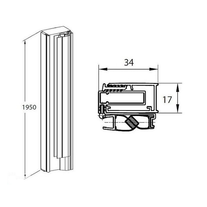 Profil ścienny z magnetyczną uszczelką, Roca Capital, do wnęki, 195cm