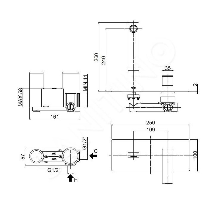 Bateria umywalkowa Paffoni Effe, podtynkowa, zespolona, chrom
