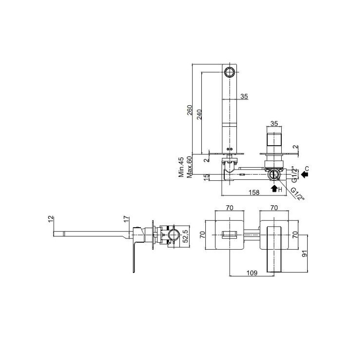 Bateria umywalkowa Paffoni Elle, podtynkowa, zespolona, 150mm, chrom
