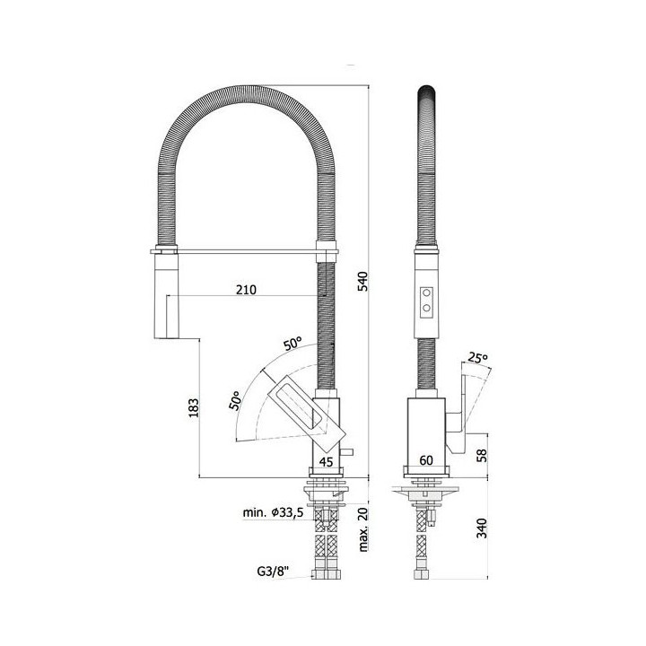 Bateria zlewozmywakowa, Paffoni Effe, z wyciąganą wylewką, chrom