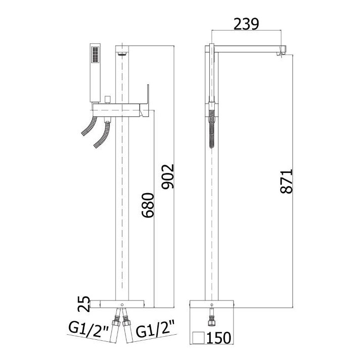Bateria wannowa wolnostojąca, Paffoni Elle, chrom (komplet)