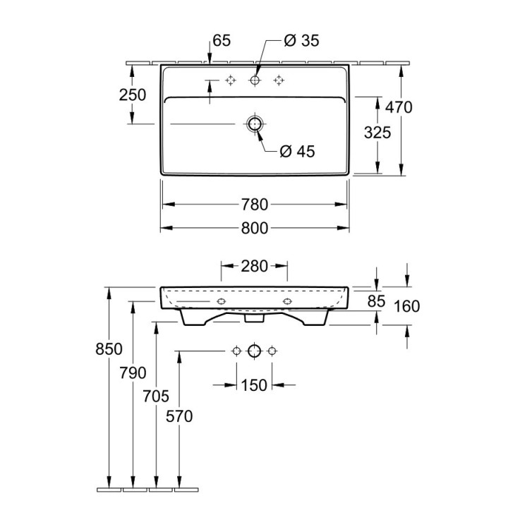 Umywalka meblowa podwójna Villeroy&Boch Collaro, 130x47cm, z przelewem, biała