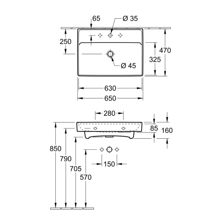 Umywalka meblowa podwójna Villeroy&Boch Collaro, 130x47cm, z przelewem, biała