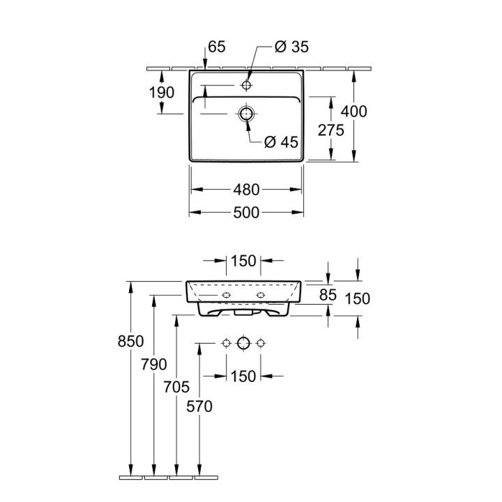 Umywalka Villeroy&Boch Collaro, 55x44cm, z przelewem, CeramicPlus, Stone White