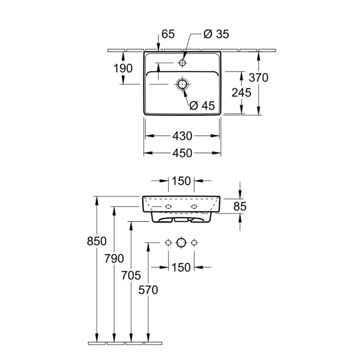 Umywalka meblowa podwójna Villeroy&Boch Collaro, 130x47cm, z przelewem, biała
