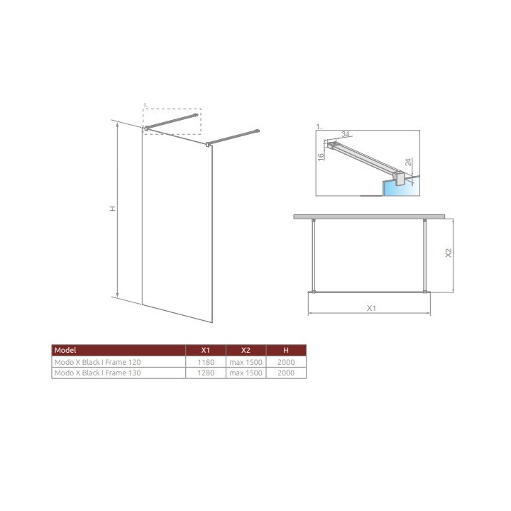 Kabina prysznicowa Radaway Modo X I 120, przejrzysta, 1180x2000mm