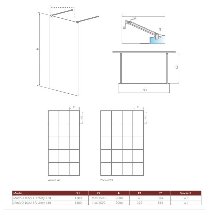 Kabina prysznicowa Radaway Modo X I 120, przejrzysta, 1180x2000mm