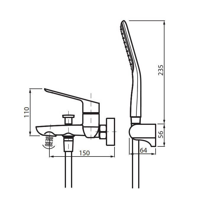 Bateria wannowa z zestawem natryskowym Vedo Desso Nero, natynkowa, czarny mat