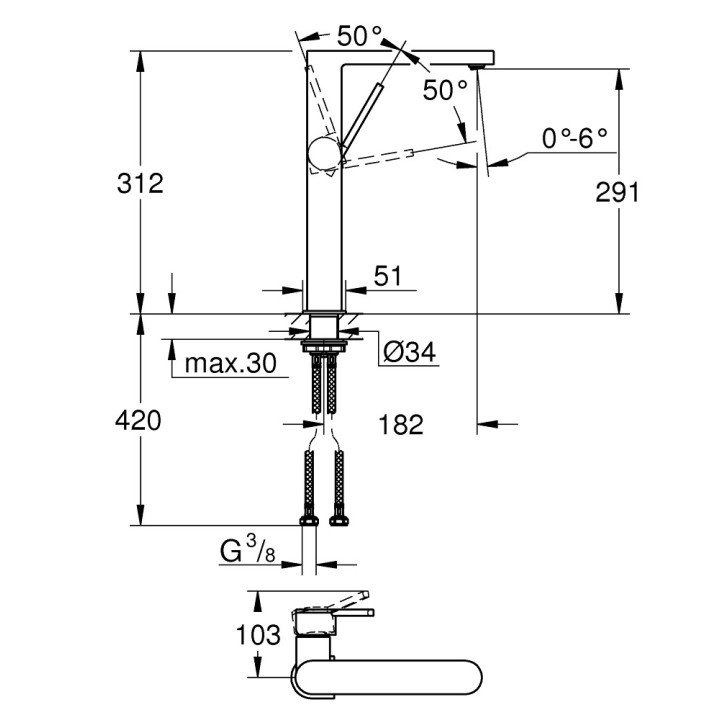 Bateria umywalkowa Grohe Plus, stojąca, DN 15, 190mm wysokości, chrom