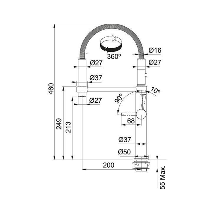 Bateria kuchenna Franke Active Plus SM, stała wylewka - czarny mat 