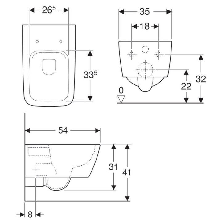 Miska wisząca WC Geberit Icon Square Rimfree, ukryte mocowania, biała
