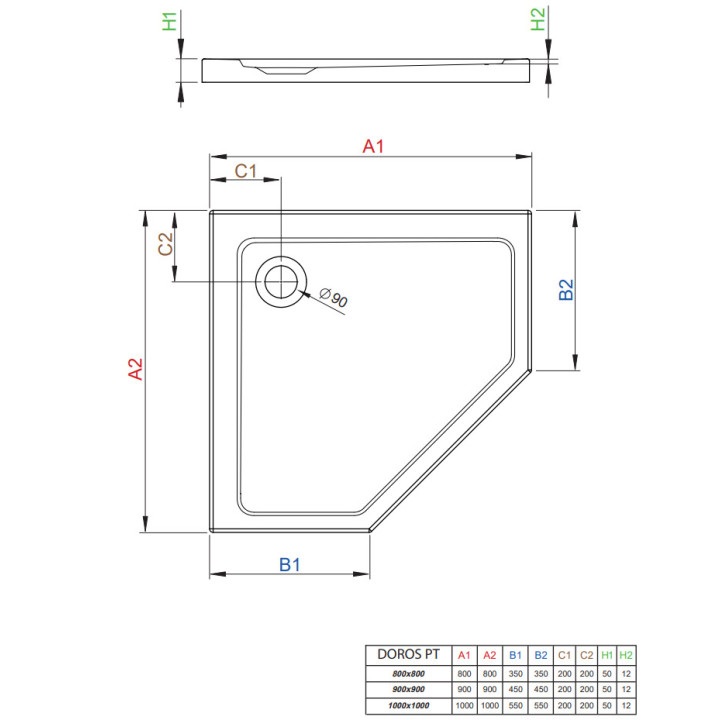 Brodzik pięciokątny Radaway Doros PT, 80x80cm, biały