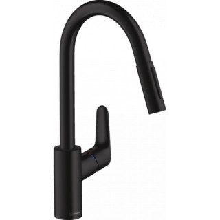 Bateria kuchenna Hansgrohe Focus 240, jednouchwytowa, wyciągana wylewka, czarny mat