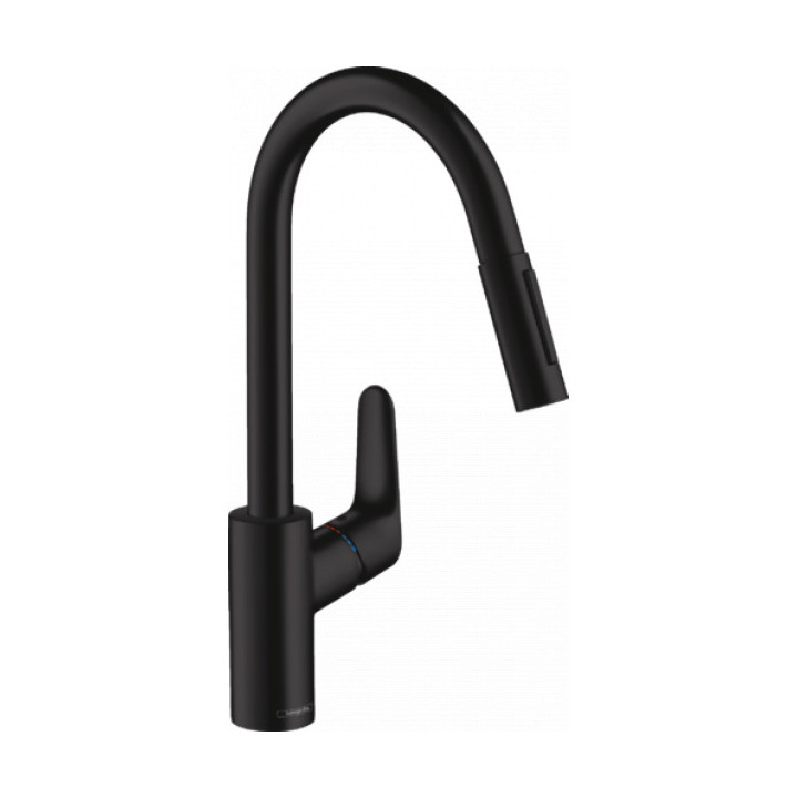 Bateria kuchenna Hansgrohe Focus 240, jednouchwytowa, wyciągana wylewka, czarny mat
