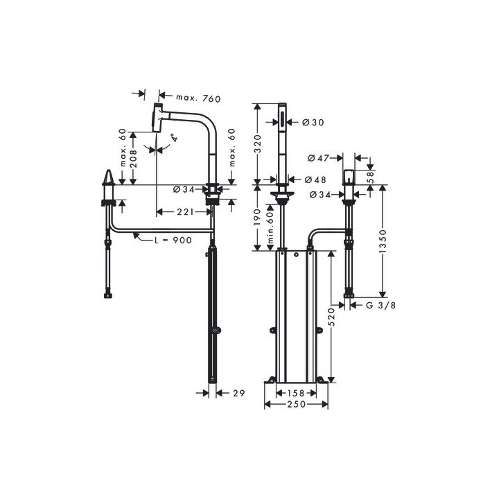 Bateria kuchenna 2-otworowa Hansgrohe M7120-H200, jednouchwytowa, wyciągana wylewka, czarny mat