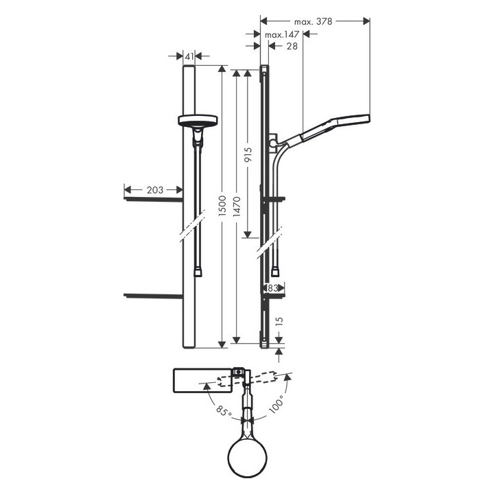 Zestaw prysznicowy Hansgrohe Rainfinity 130 3jet, drążek 90cm z mydelniczką, chrom