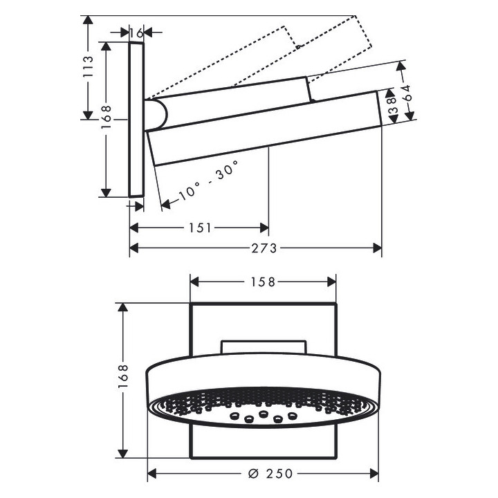 Deszczownica Hansgrohe Rainfinity 250 1jet, średnica 25cm, czarny mat