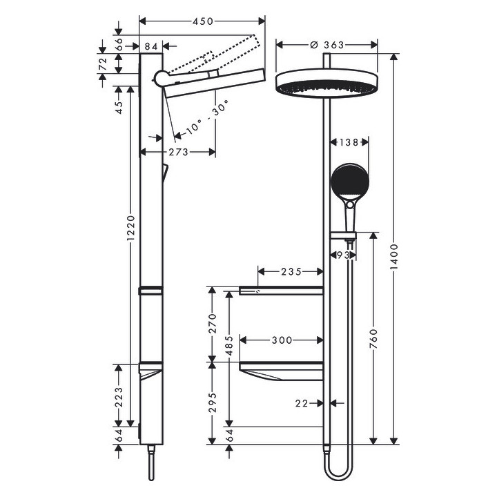 Komplet prysznicowy Hansgrohe Showerpipe Rainfinity 360 1jet, montaż podtynkowy, chrom