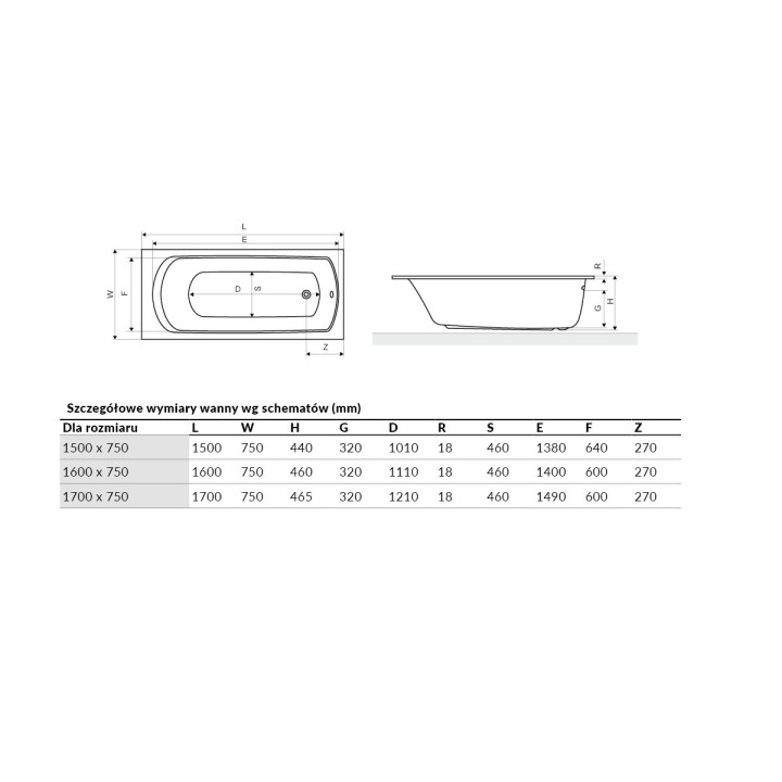 Wanna prostokątna Excellent Lamia Slim 150x75 cm, akrylowa, biała