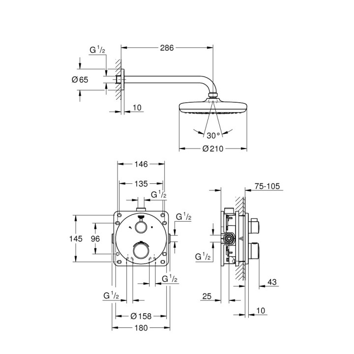 Zestaw prysznicowy Grohe Tempesta 210, podtynkowy, bateria termostatyczna, chrom