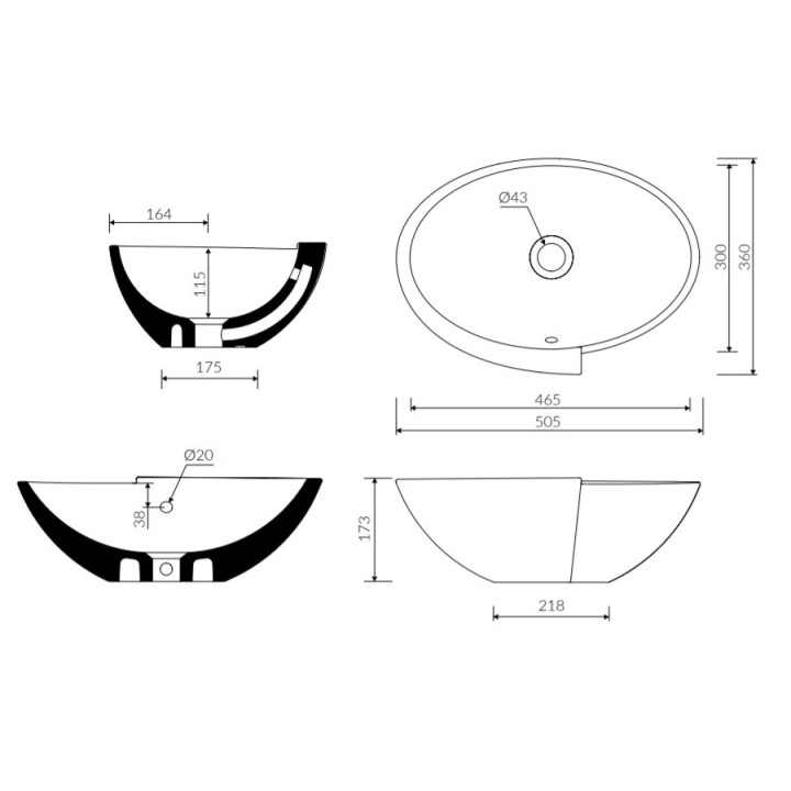 Umywalka nablatowa Marmorin Zora, 505x360x173 mm bez przelewu biała