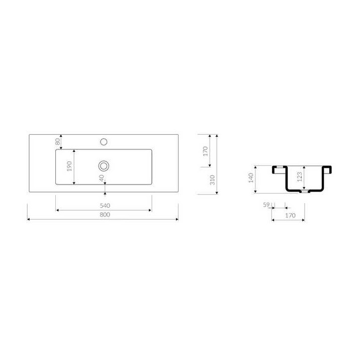 Umywalka meblowa/wpuszczana w blat Marmorin Talia 80, 800x310x140 mm biała