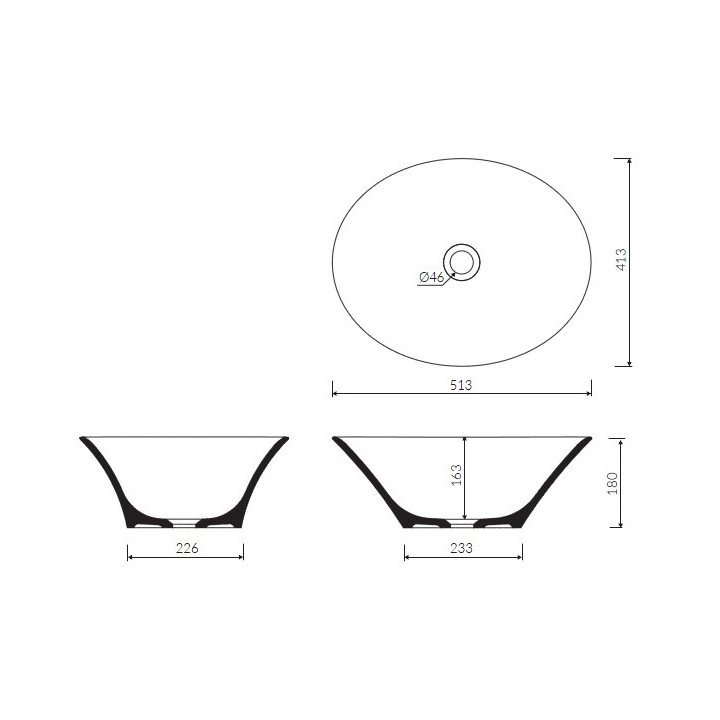 Umywalka nablatowa Marmorin Sofi 413x513x180 mm bez przelewu i bez otworu na baterię biała