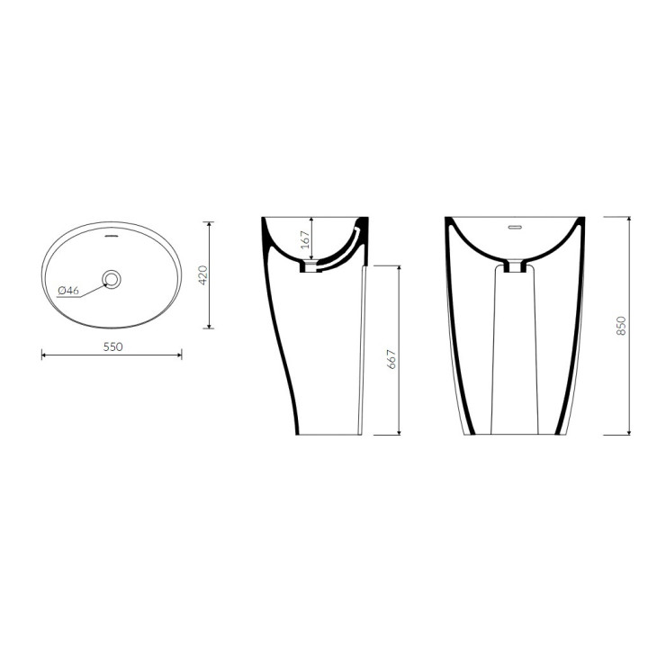 Umywalka wolnostojąca Marmorin Mia S 550x420x850 mm z przelewem biała