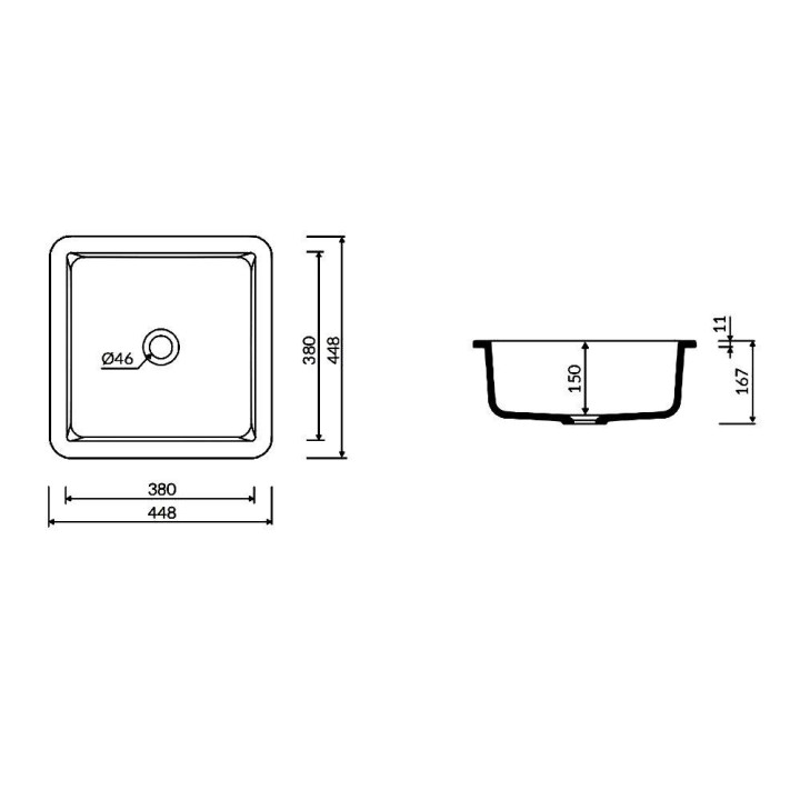 Umywalka podblatowa Marmorin Lena IV 448x448x167 mm bez otworu na baterię i bez przelewu biała