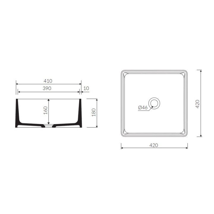 Umywalka nablatowa Marmorin Lena III 420x420x180 mm bez otworu na baterię i bez przelewu biała