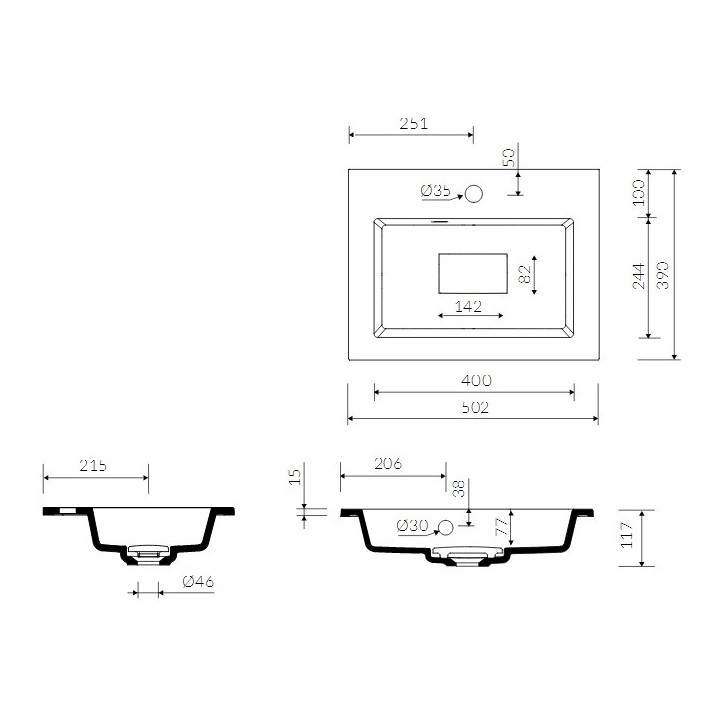Umywalka meblowa/wpuszczana w blat Marmorin Lira 50, 502x390x117 mm biała 