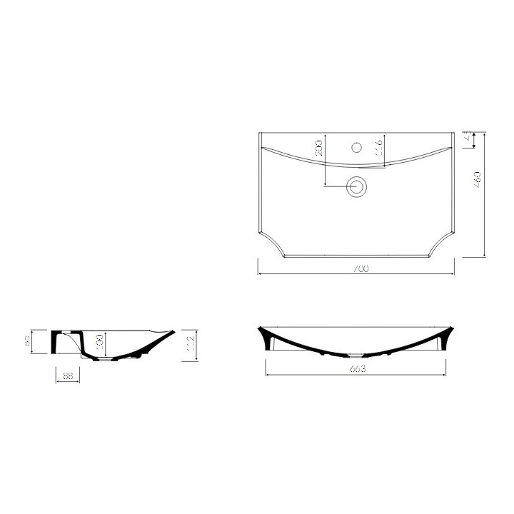 Umywalka meblowa/wpuszczana w blat Marmorin La Donna, 700x460x112 mm bez przelewu biała 