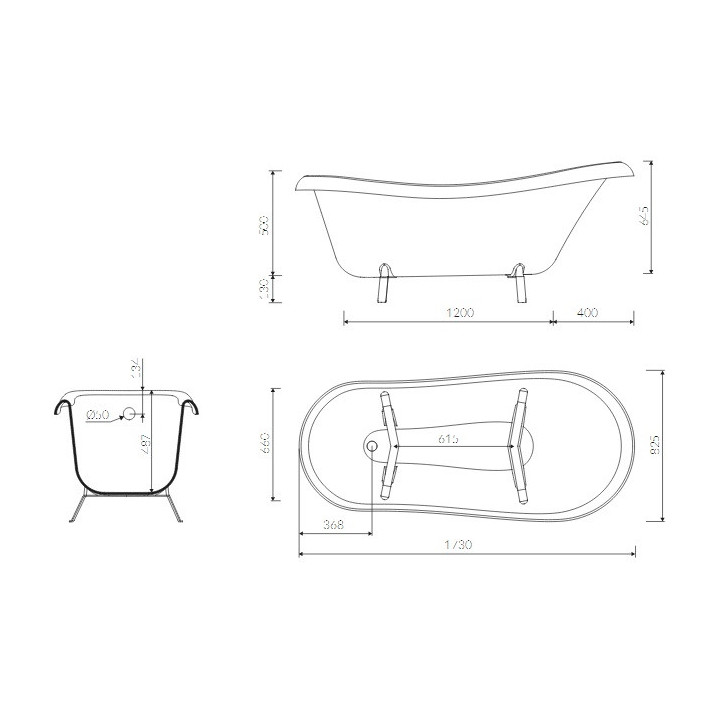 Wanna wolnostojąca Marmorin Fama retro 173x66cm, bez przelewu biała
