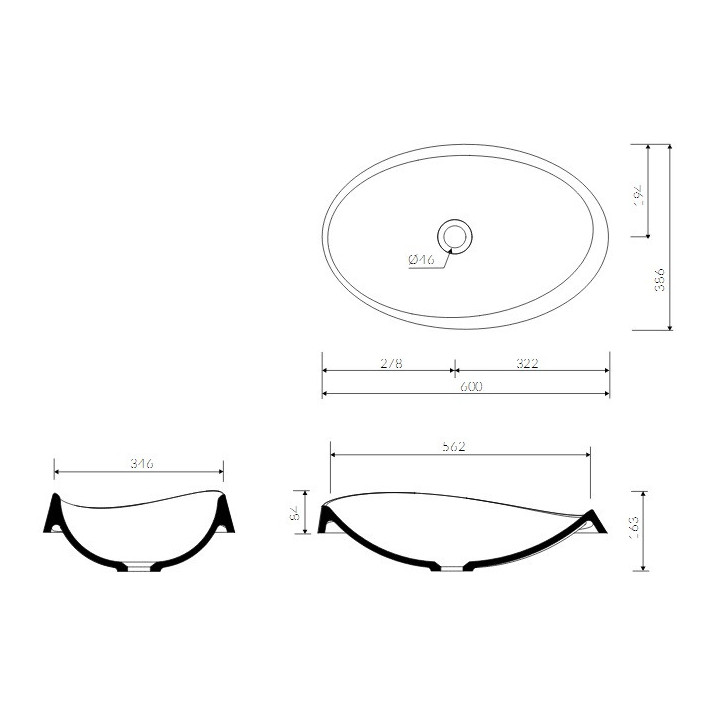 Umywalka Marmorin Alice III, wpuszczana w blat, 600x386x163 mm, biała