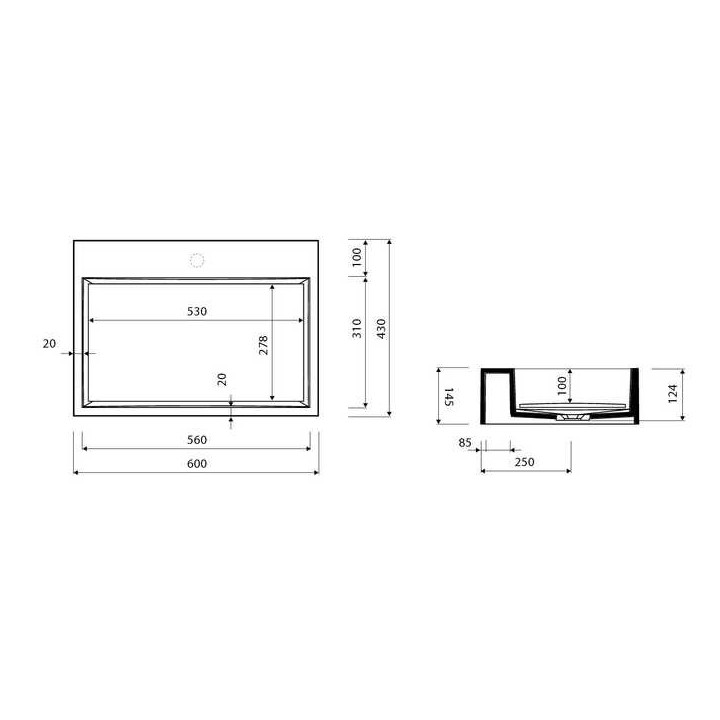 Umywalka Marmorin Modico 600 meblowa/nablatowa 600x430x145 mm