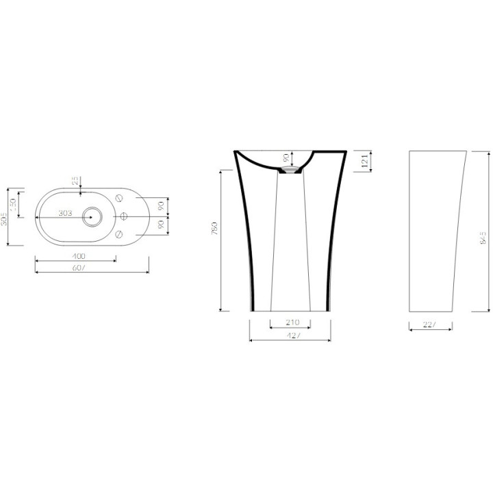 Umywalka wolnostojąca Marmorin Wega 600 L 60x30 cm