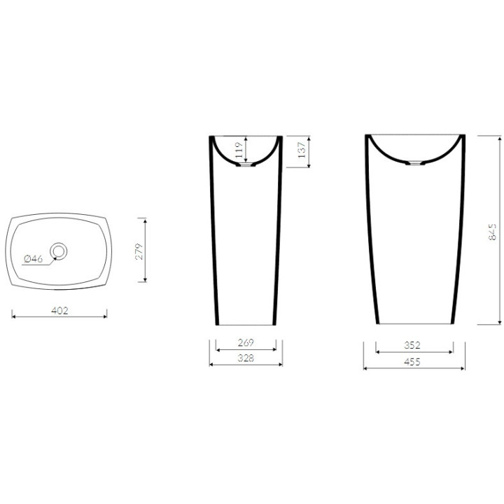 Umywalka Marmorin Isar S 800 45x33x85 cm, stojąca