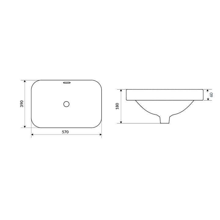 Umywalka ceramiczna wpuszczana w blat Excellent Hasko 570 x 390 x 180 mm