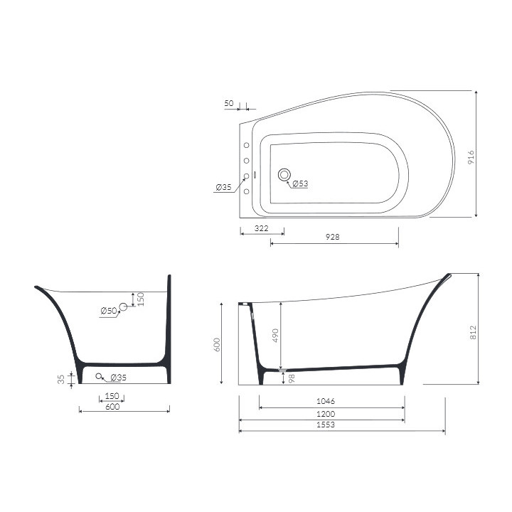Wanna Marmorin Misa L 155x92 cm, lewa