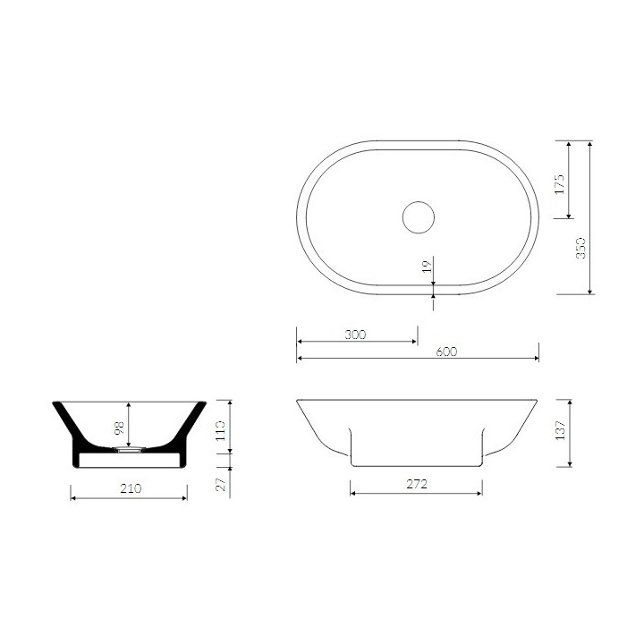 Umywalka Marmorin Liva 600 60x35 cm, nablatowa